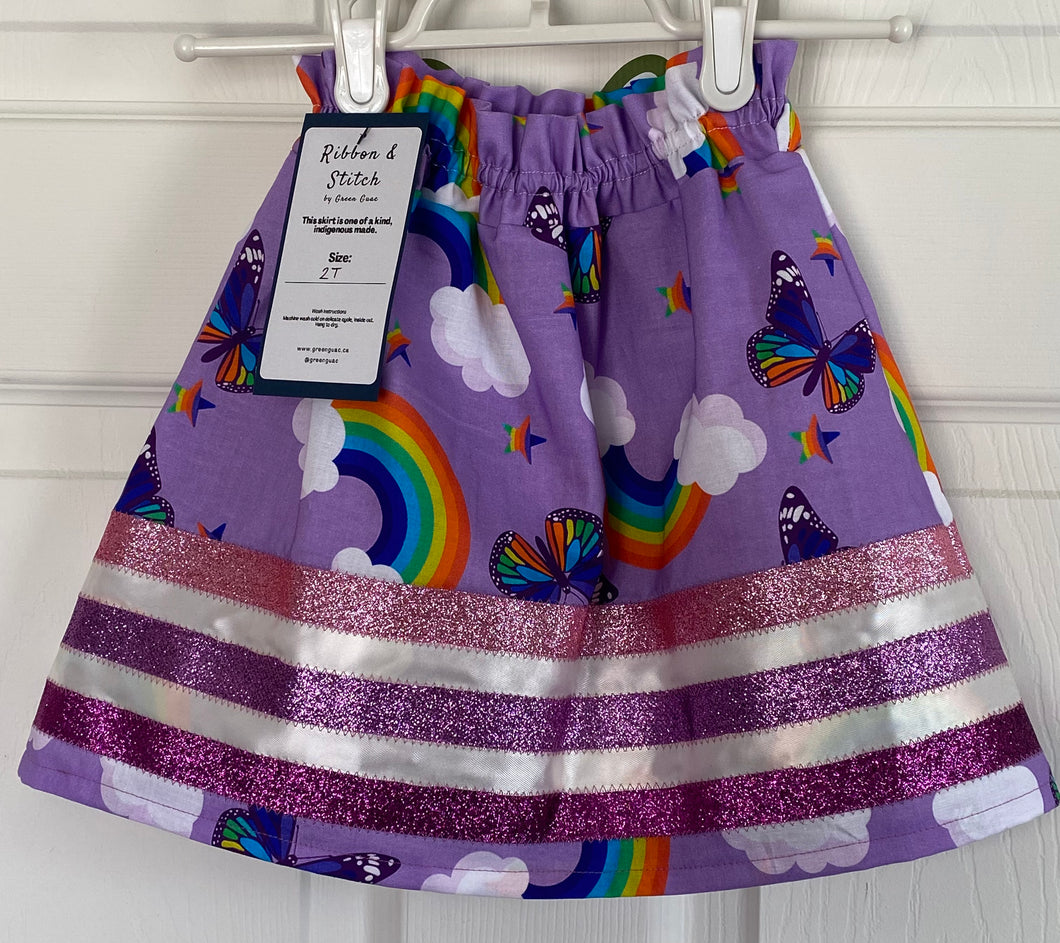 Ribbon Skirt Purple Rainbows 2T Green Guac